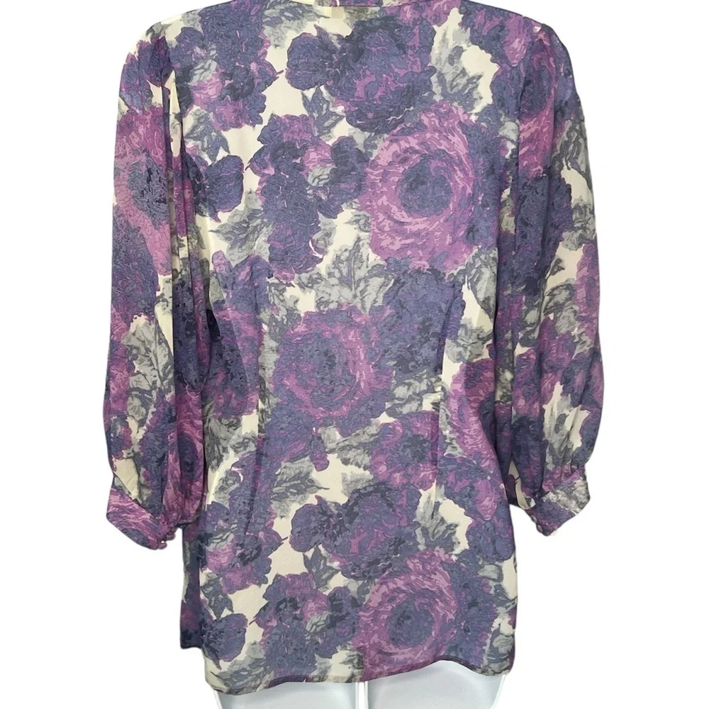 Joie purple floral 100% silk 3/4 sleeve button front top blouse size XS - Picture 6 of 13